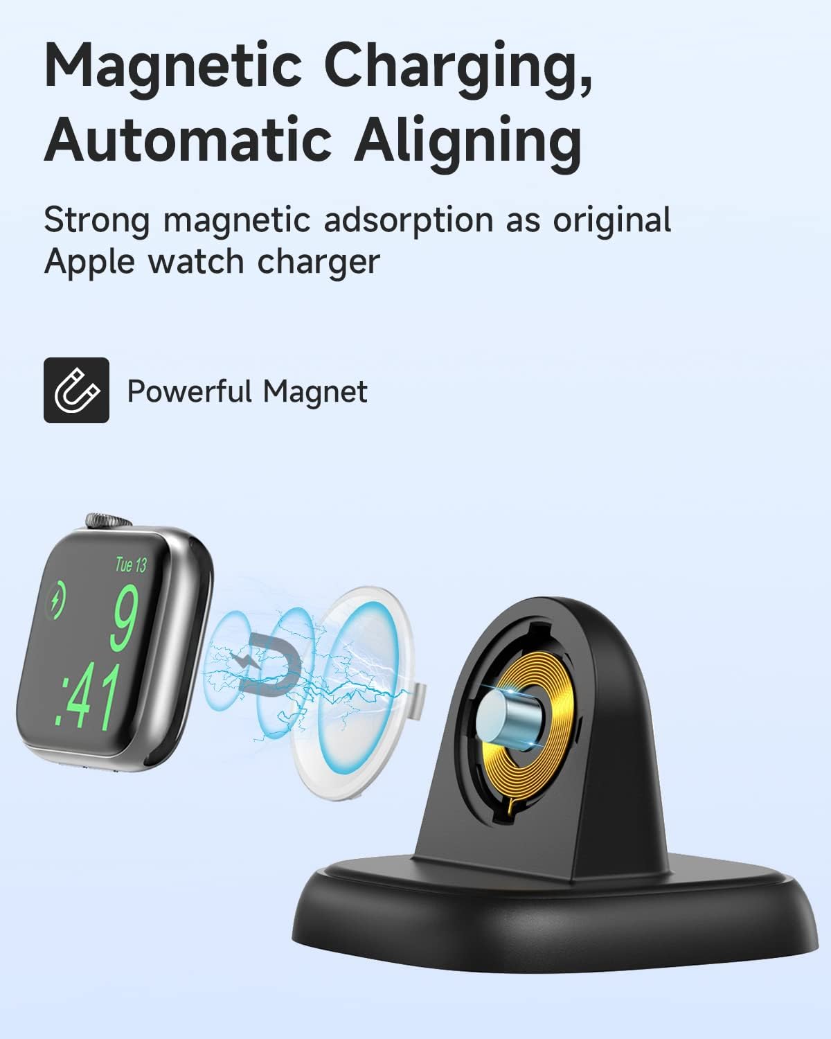 Wireless Charging Station for Apple Watch 10/Ultra, Fast Charger Dock Stand Magnetic iWatch Charging Holder Portable Mini Travel Charger for iWatch Series 10/9/8/7/6/5/3/2/SE, Black