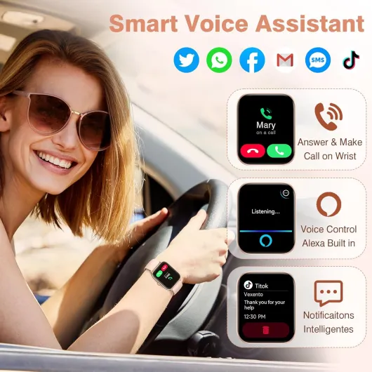 Smart Watch for Women Answer/Make call & Alexa Built-in, 1.8" Fitness Watch Men with 100+ Sport Modes & IP68 Waterproof, Fitness Tracker with Heart Rate Sleep Monitor, Step Counter for iOS Android 1.8" Pink