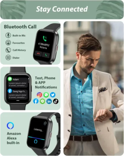 Smart Watch for Men Women, Answer/Make Call, Alexa Built-in 1.8" HD Fitness Watch with Heart Rate SpO2 Sleep Tracker, Smartwatch for iPhone Samsung Android, 120 Sports, 3ATM Waterproof Step Counter Black