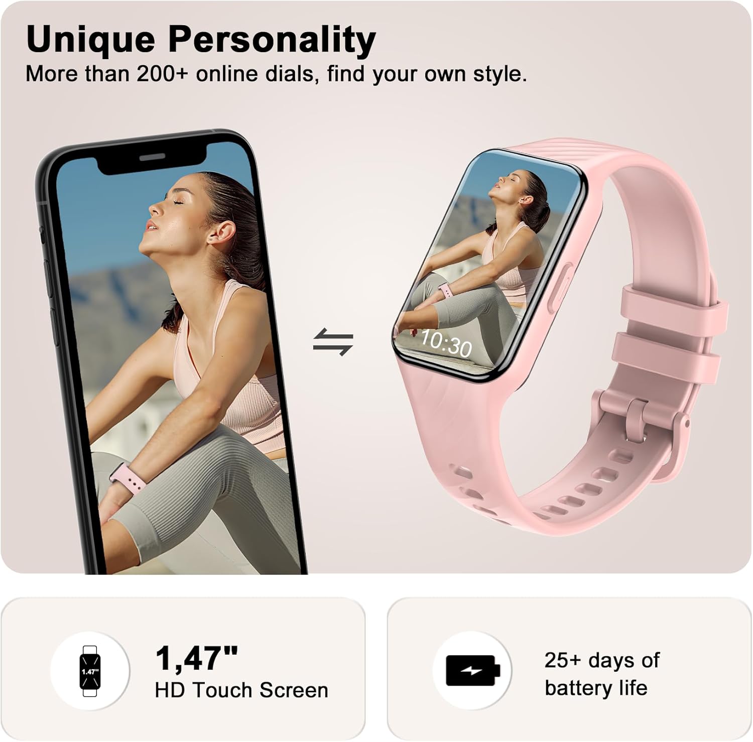 Smart Watch for Women, 50 Days Battery Life Fitness Tracker, 24/7 Heart Rate/SpO2/Sleep Monitor, 70 Sports Modes, IP68 Waterproof Step & Calories Counter Watch for iOS Android Pink